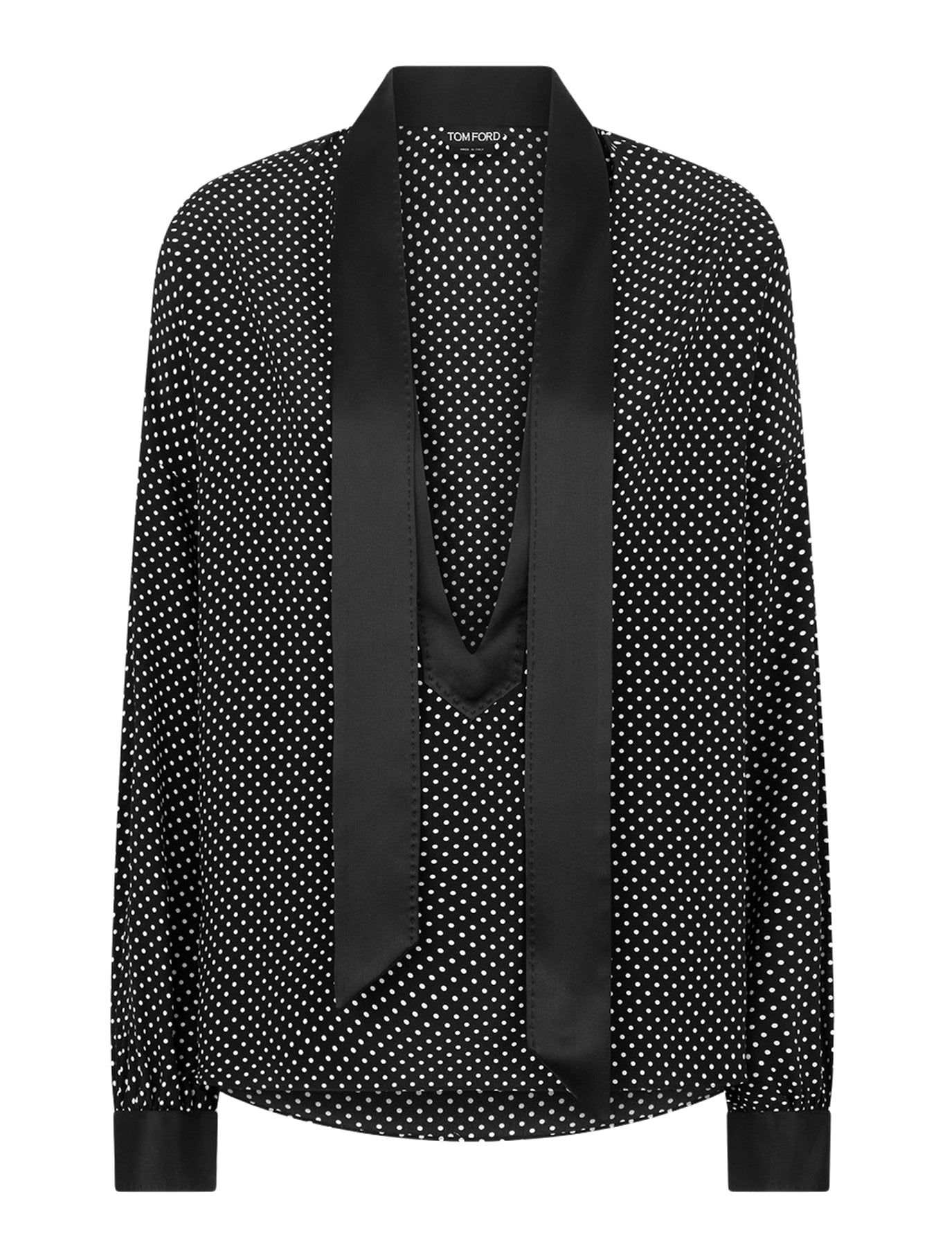 POLKA-DOT SILK CREPE BLOUSE WITH TUXEDO DETAILS