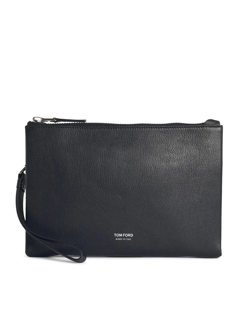 GRAIN LEATHER MINIMAL SLIM POUCH WITH WRISTLET