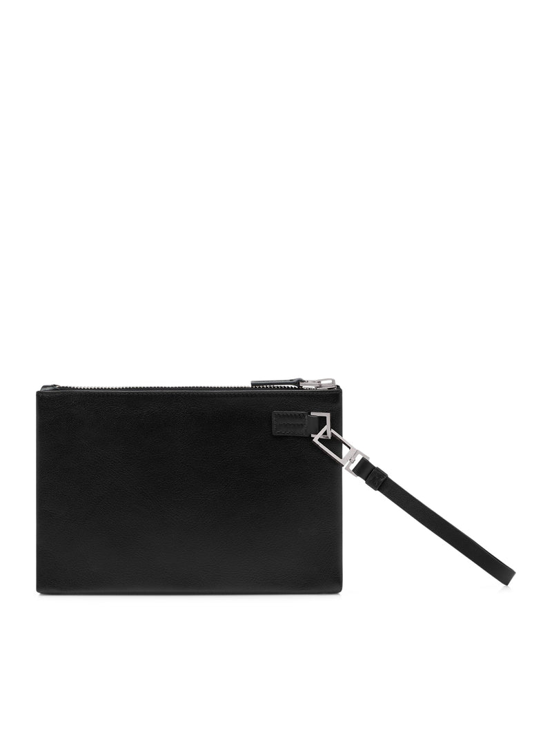 MINIMAL SLIM GRAIN LEATHER CLUTCH WITH WRIST STRAP