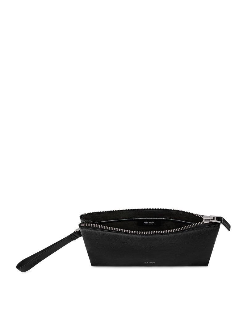 MINIMAL SLIM GRAIN LEATHER CLUTCH WITH WRIST STRAP