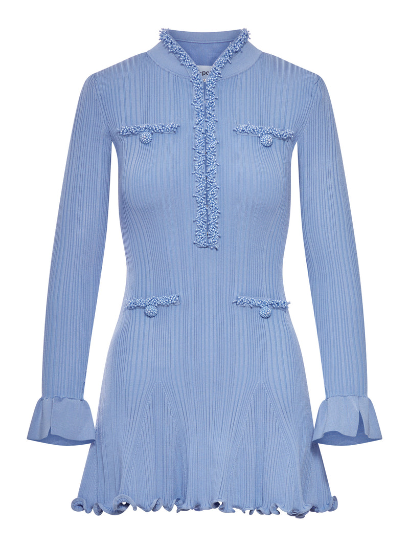 MINI KNITTED DRESS WITH BLUE PEARL TRIM