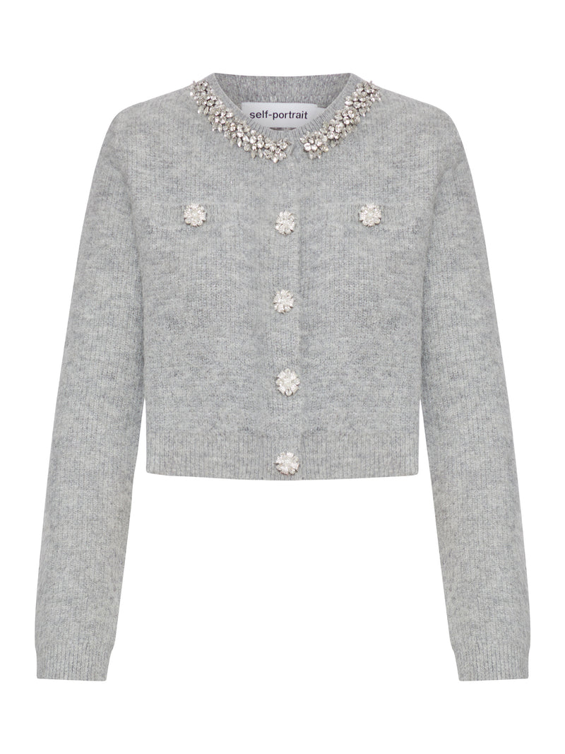GREY CARDIGAN WITH CRYSTAL FINISHING