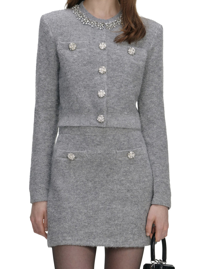 GREY CARDIGAN WITH CRYSTAL FINISHING