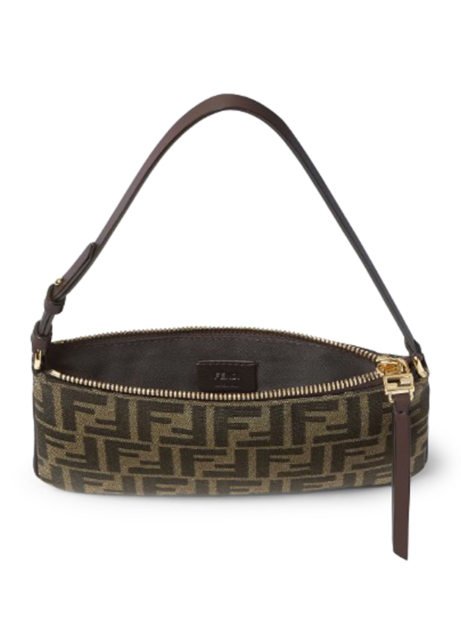 flat baguette pouch tobacco brown ff jacquard fabric pouch FLAT BAGUETTE FF JACQUARD