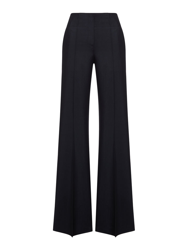 TAILORED SILK AND WOOL FLARED TROUSERS