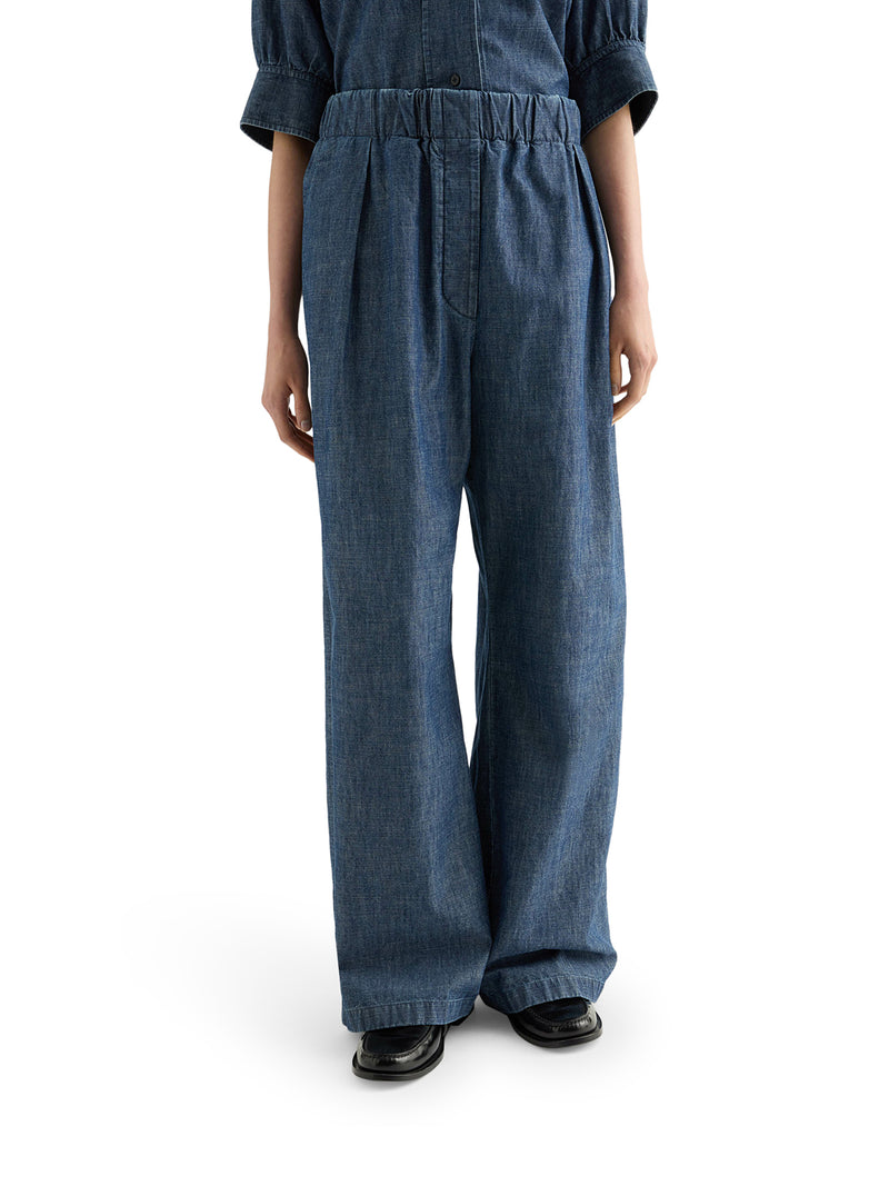 WIDE LEG TROUSERS IN LIGHTWEIGHT COTTON CHAMBRAY