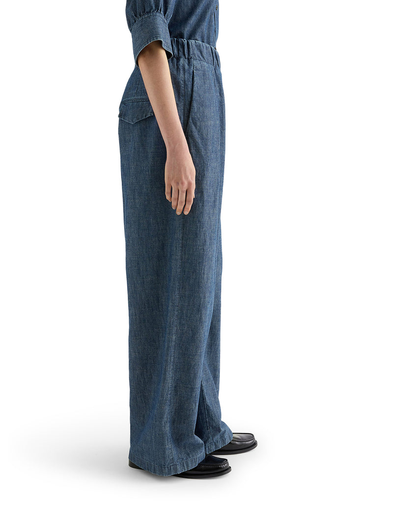 WIDE LEG TROUSERS IN LIGHTWEIGHT COTTON CHAMBRAY