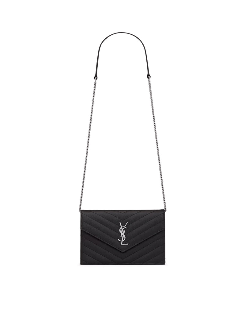 CLASSIC CASSANDRE CHAIN ENVELOPE CLUTCH IN GRAIN DE POUDRE LEATHER