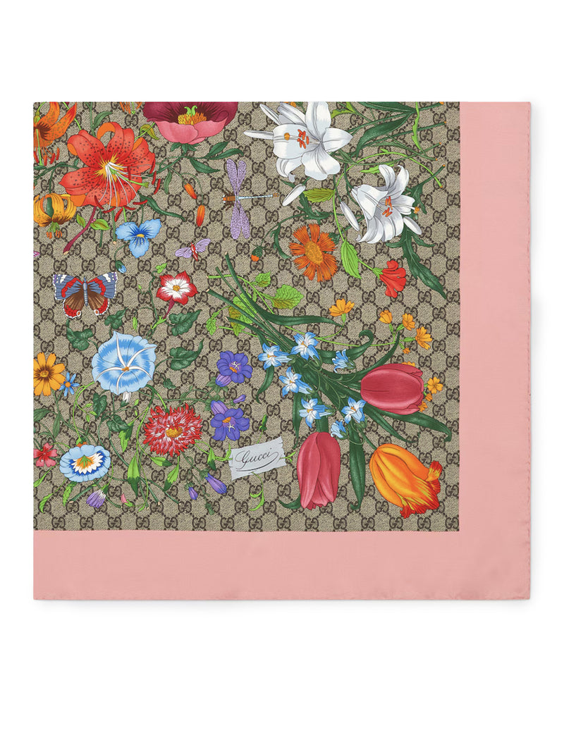 SILK TWILL SCARF WITH FLORA PRINT