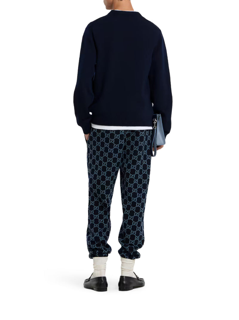 WOOL SWEATER WITH CONTRASTING FRONT GUCCI LOGO