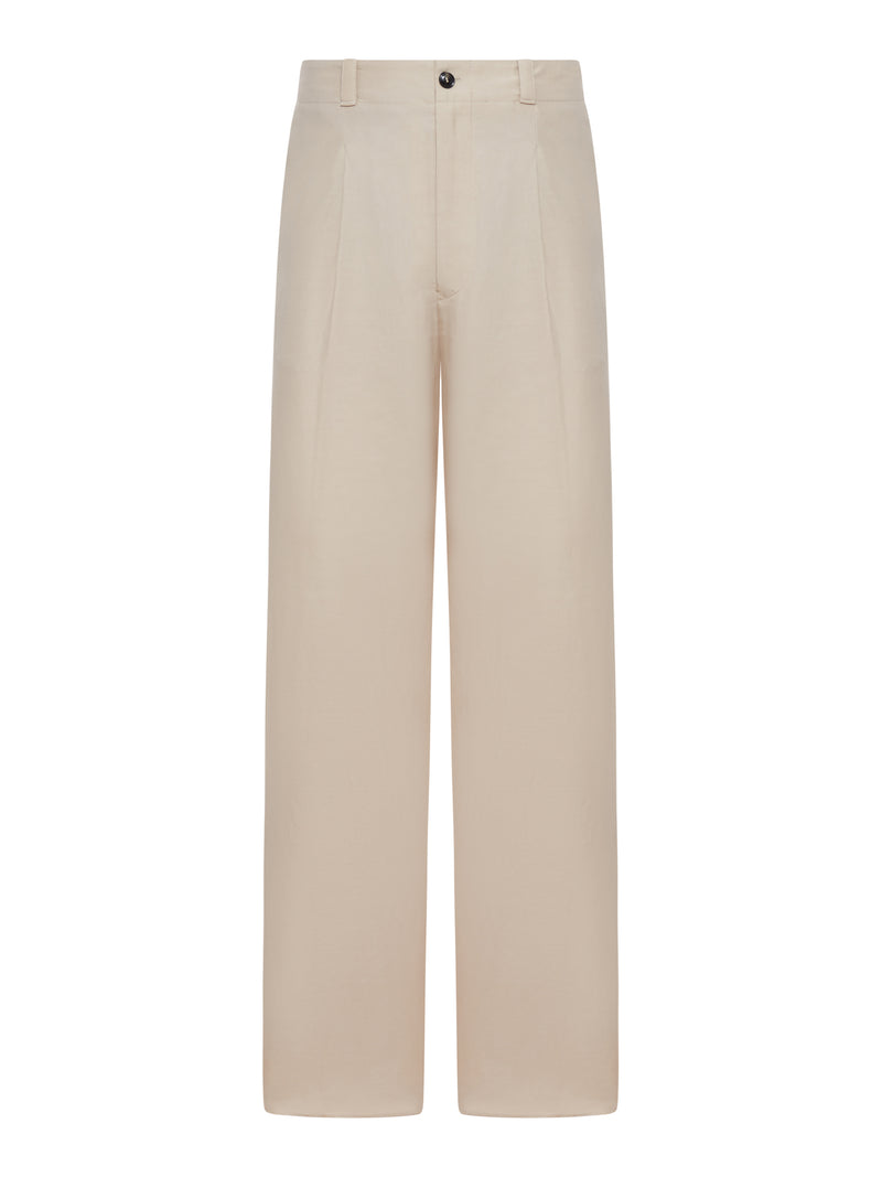 STRAIGHT-LEG TROUSERS IN LINEN BLEND