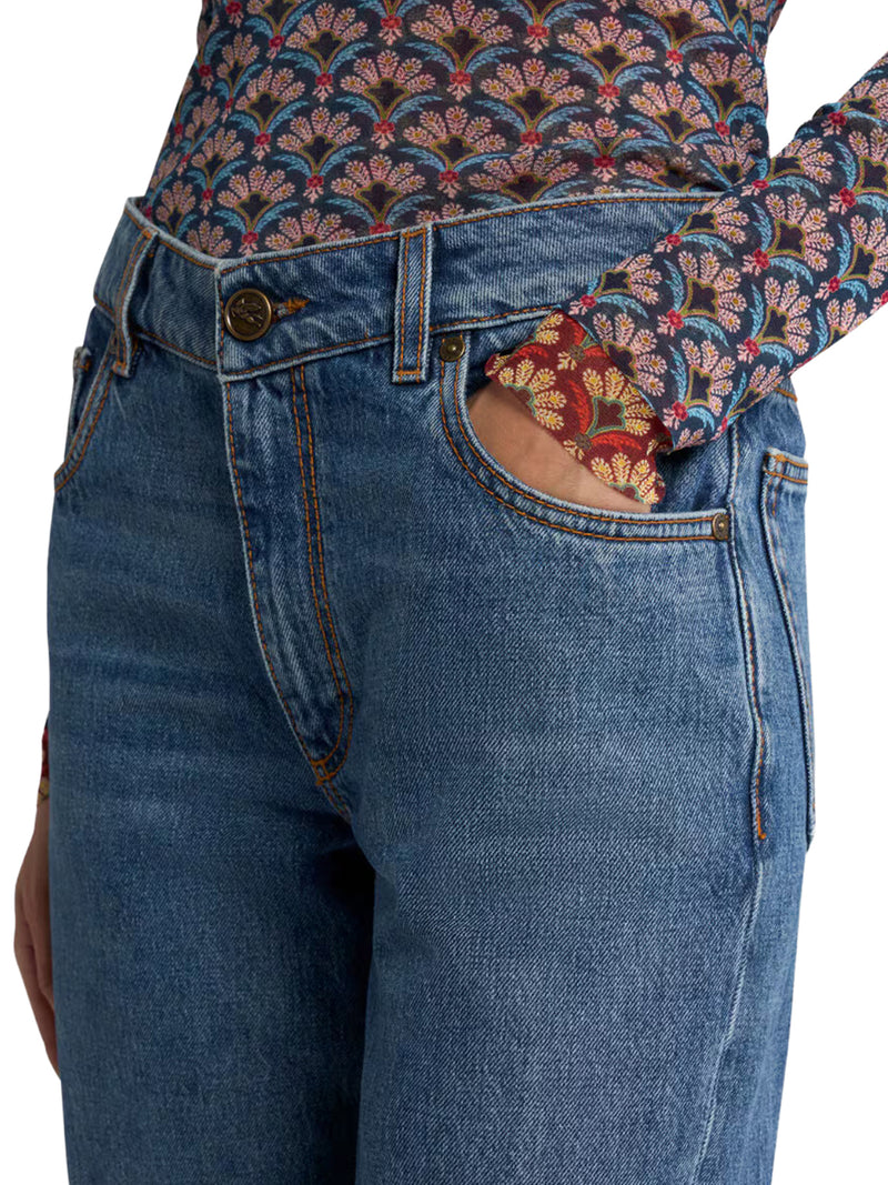 FLARED DENIM JEANS WITH PEGASUS EMBROIDERY