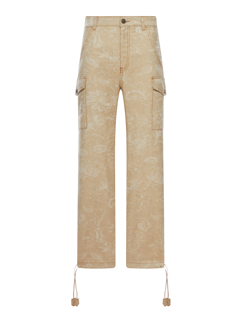 JACQUARD CARGO TROUSERS WITH FLORAL PATTERN AND DRAWSTRING AT THE BOTTOM