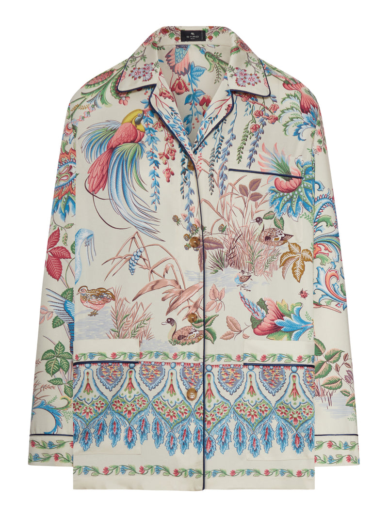 TWILL SHIRT WITH PLACED FLORA AND FAUNA PRINT