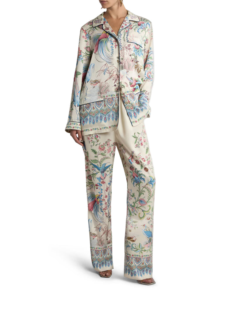 TWILL SHIRT WITH PLACED FLORA AND FAUNA PRINT