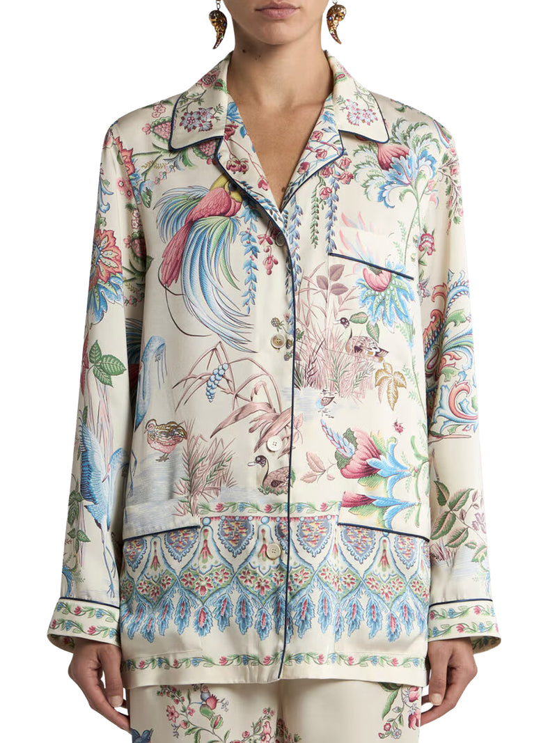 TWILL SHIRT WITH PLACED FLORA AND FAUNA PRINT