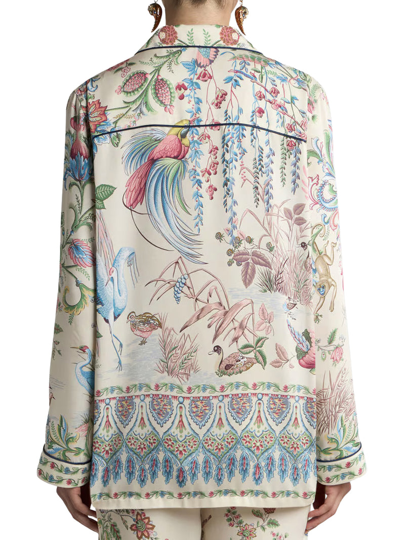 TWILL SHIRT WITH PLACED FLORA AND FAUNA PRINT