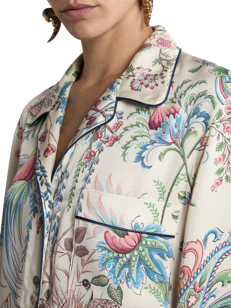 TWILL SHIRT WITH PLACED FLORA AND FAUNA PRINT