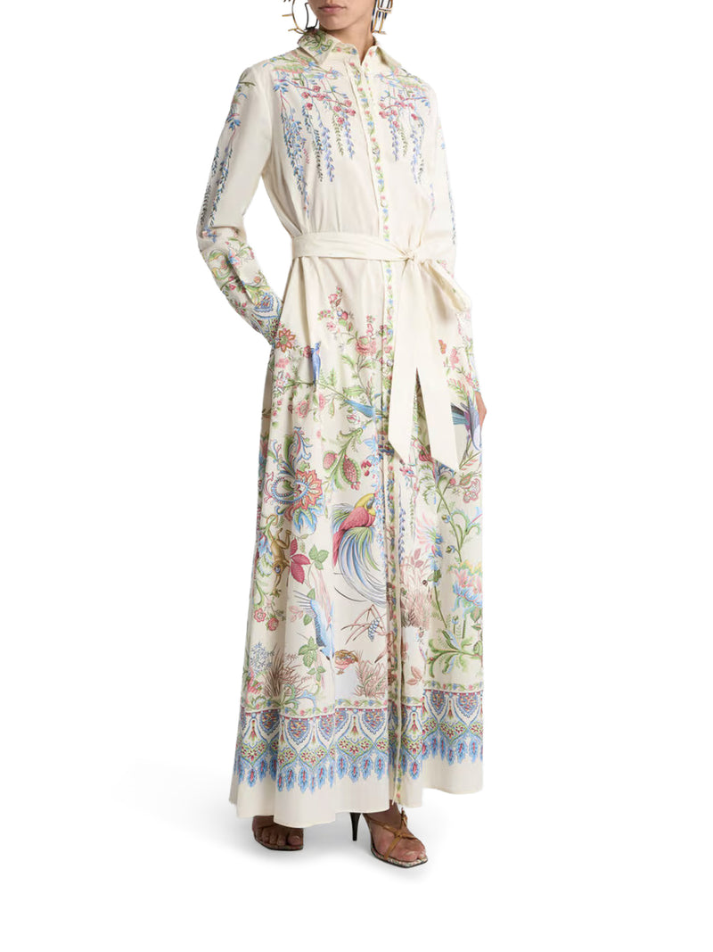 LONG SILK CHEMISIER DRESS WITH FLORAL PRINT AND BELT