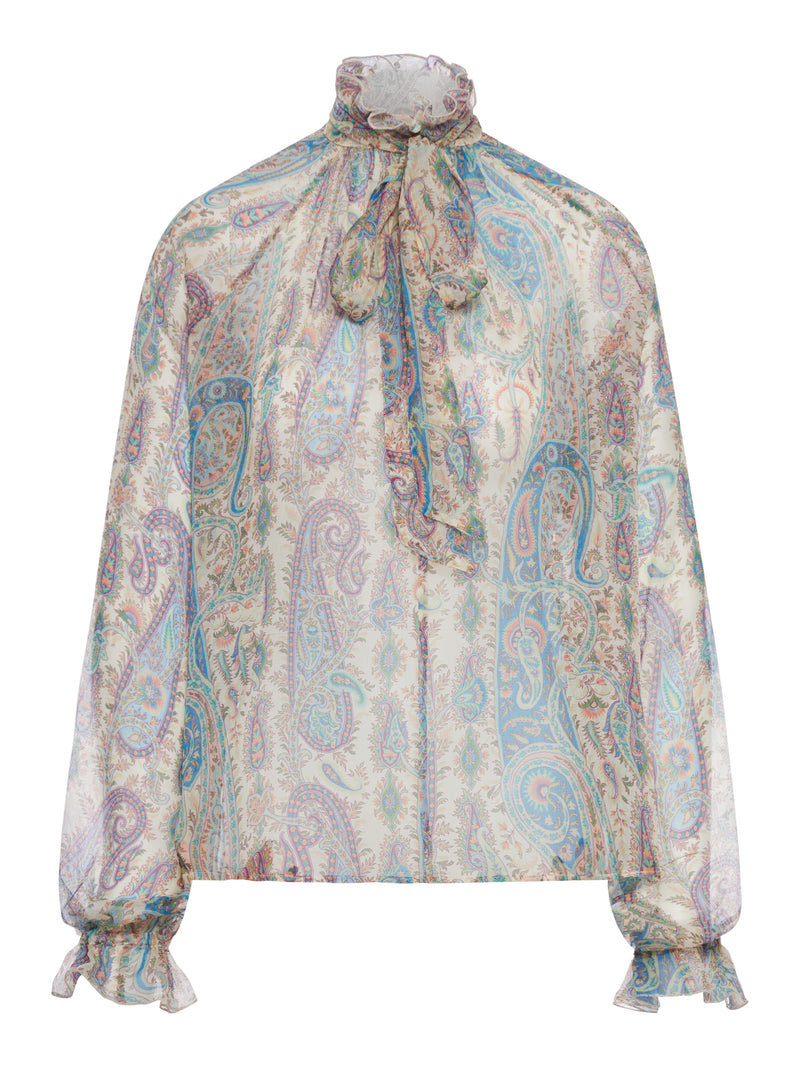 SILK CREPON BLOUSE WITH SCARF AND PAISLEY FOLIAGE MOTIF