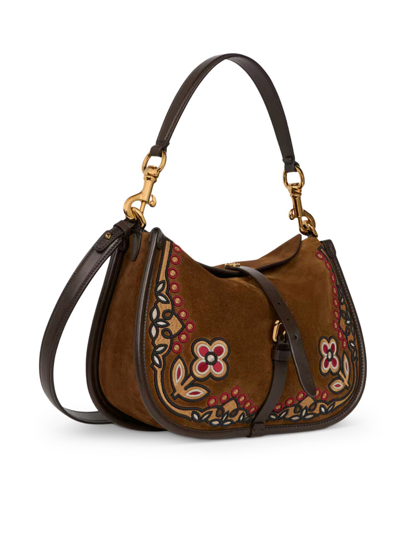 MEDIUM PONY BAG IN SUEDE WITH EMBROIDERY