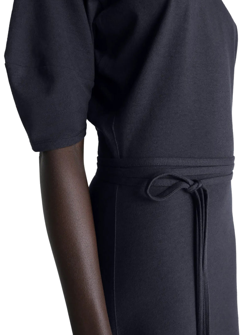 OFF-SHOULDER DRESS IN HEAVY LINEN AND COTTON JERSEY