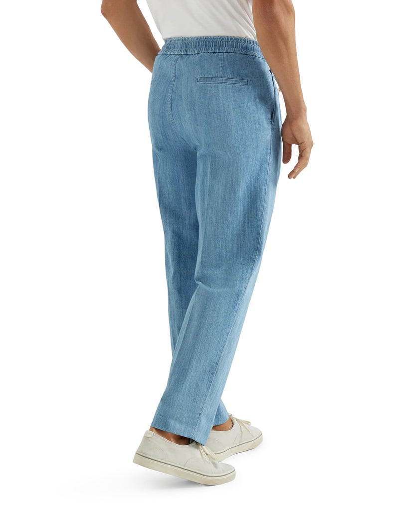 LIGHTWEIGHT DENIM TROUSERS WITH DRAWSTRING AND DOUBLE PLEATS