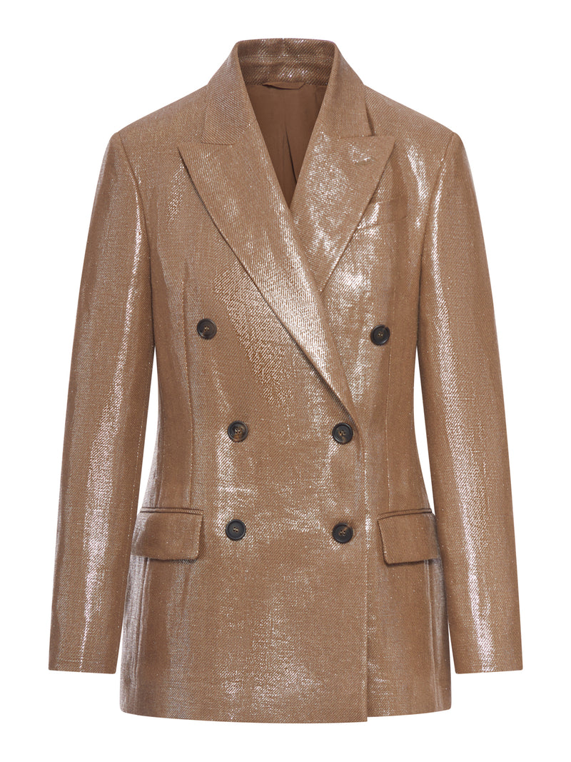DOUBLE-BREASTED BLAZER IN LAMINATED FABRIC WITH A SHINY EFFECT
