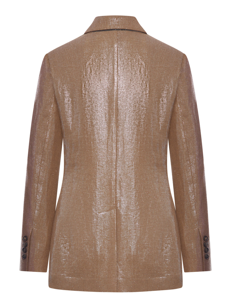 DOUBLE-BREASTED BLAZER IN LAMINATED FABRIC WITH A SHINY EFFECT