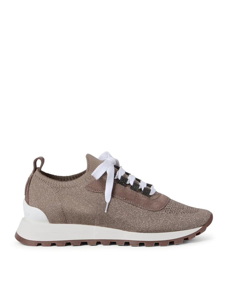 SPARKLING SUEDE AND COTTON MESH RUNNERS WITH SHINY EYELETS
