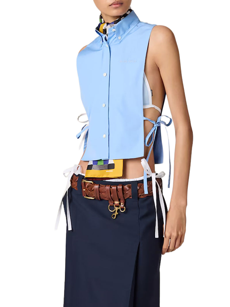 SLEEVELESS POPLIN SHIRT WITH RIBBONS