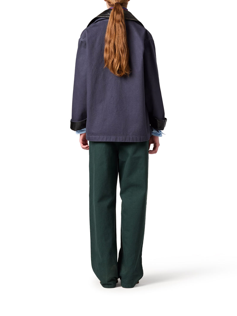 SINGLE-BREASTED GABARDINE AND LEATHER JACKET