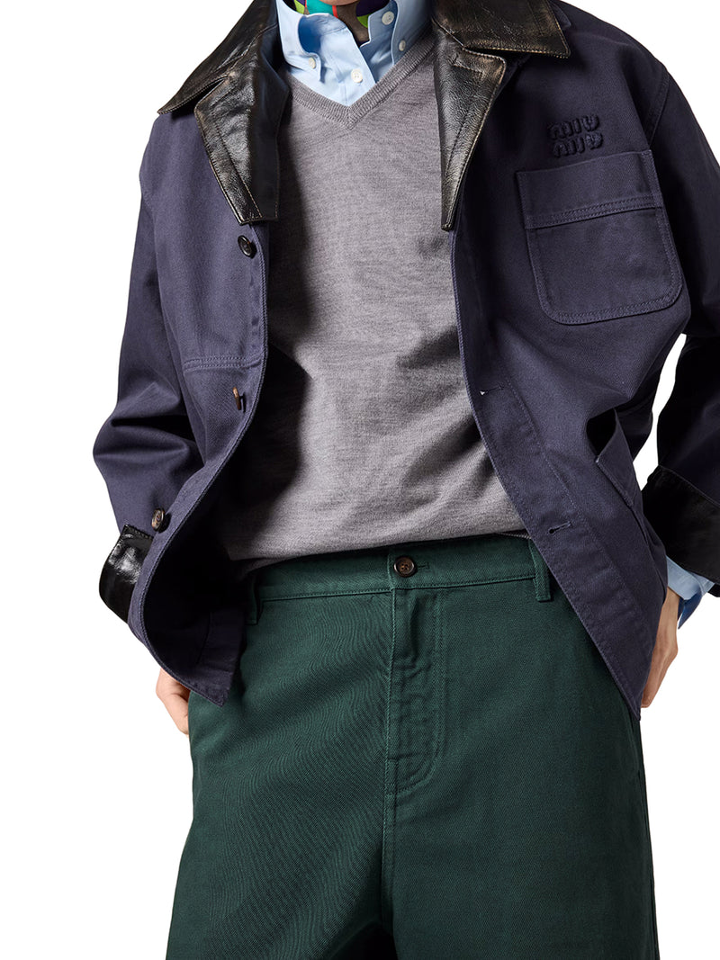 SINGLE-BREASTED GABARDINE AND LEATHER JACKET