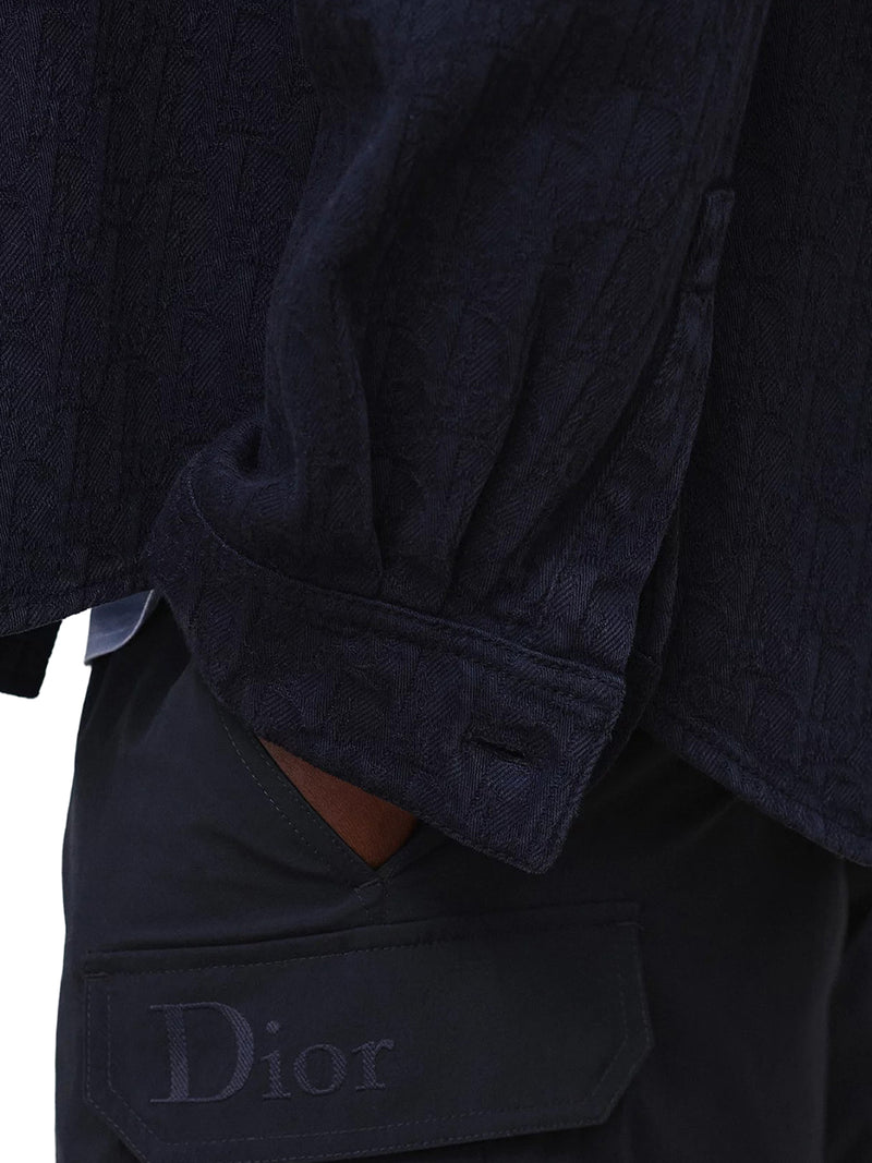 NAVY BLUE COTTON JACQUARD OBLIQUE SHIRT