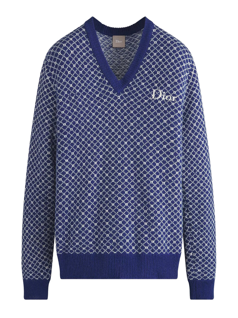 BLUE WOOL JACQUARD SWEATER