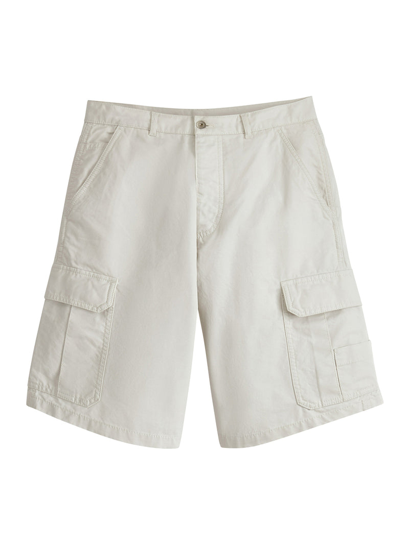 WHITE COTTON TWILL CARGO BERMUDA SHORTS