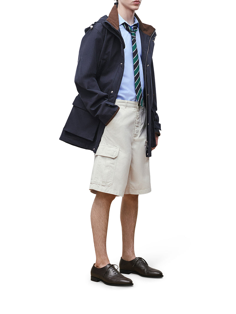 WHITE COTTON TWILL CARGO BERMUDA SHORTS