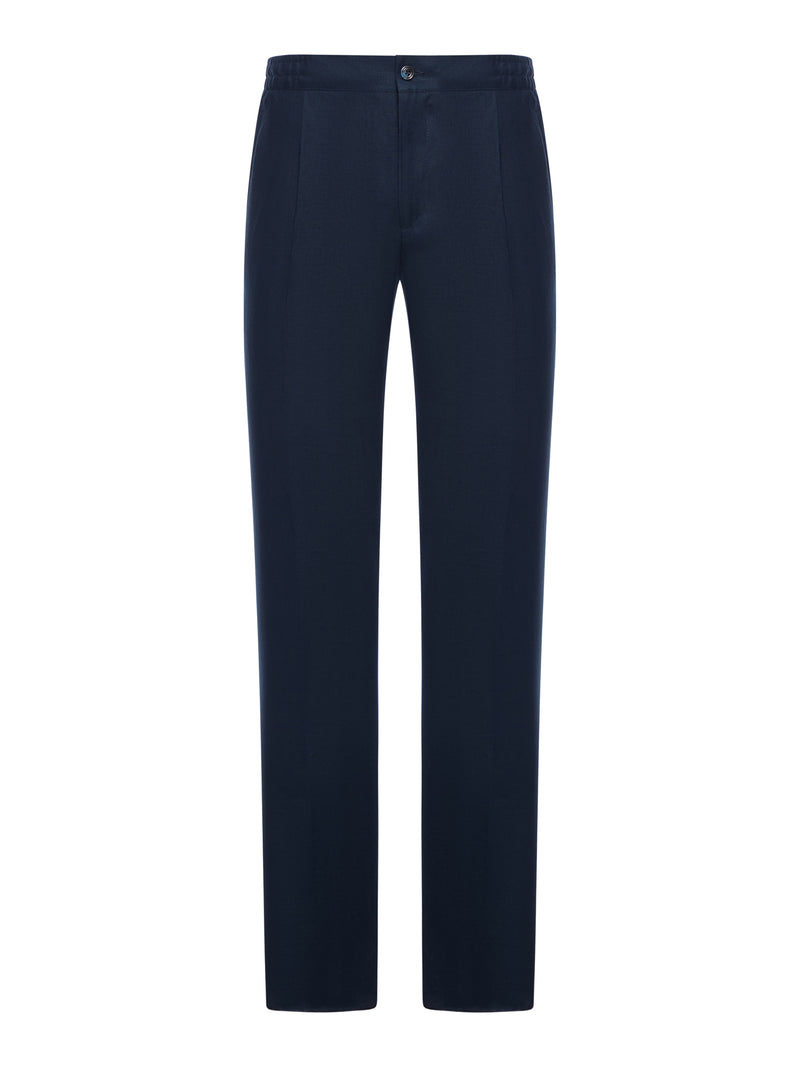 STRAIGHT FIT LINEN TROUSERS WITH ELASTIC WAIST