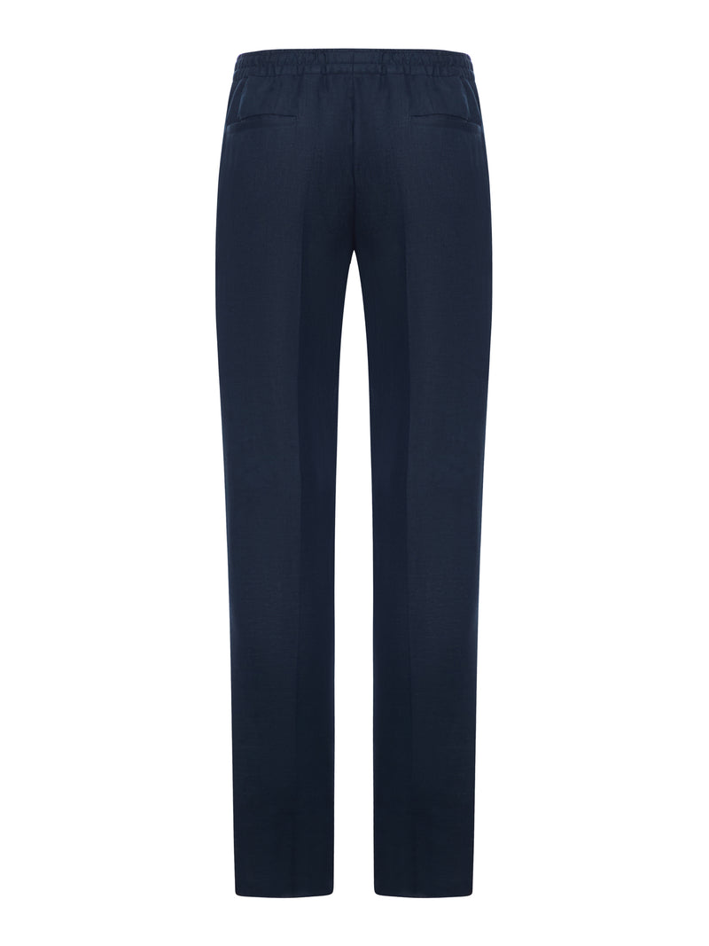 STRAIGHT FIT LINEN TROUSERS WITH ELASTIC WAIST