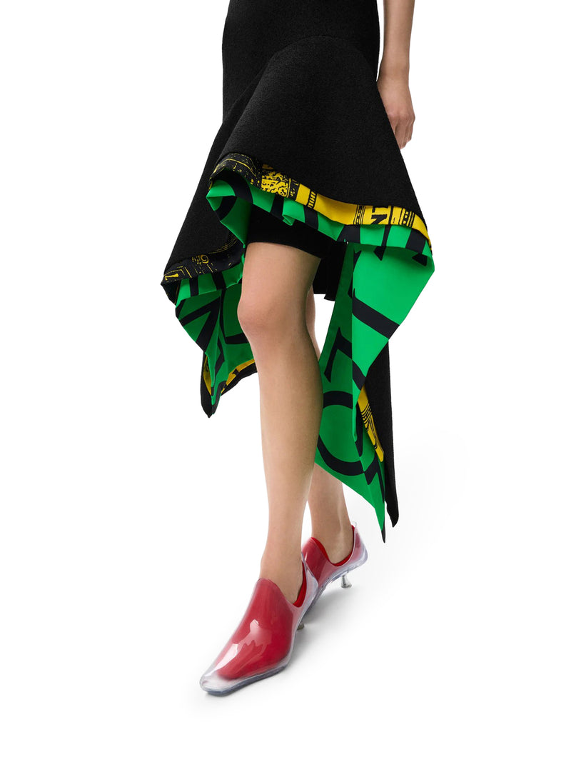 ASYMMETRIC DRESS WITH MULTI-LAYERED HEM