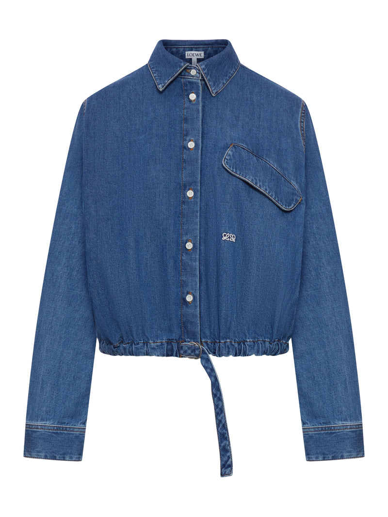 CROPPED DENIM SHIRT WITH DRAWSTRING AT THE BOTTOM