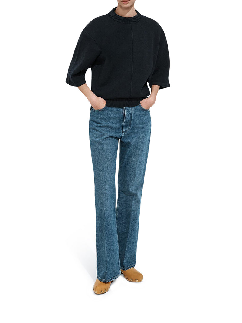 MEDIUM INDIGO WASH FLARED JEANS