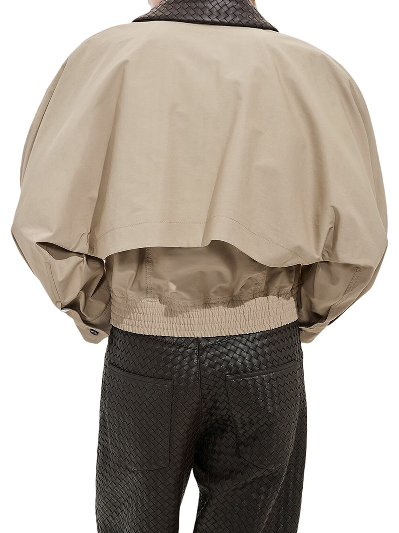 COTTON JACKET WITH LEATHER COLLAR
