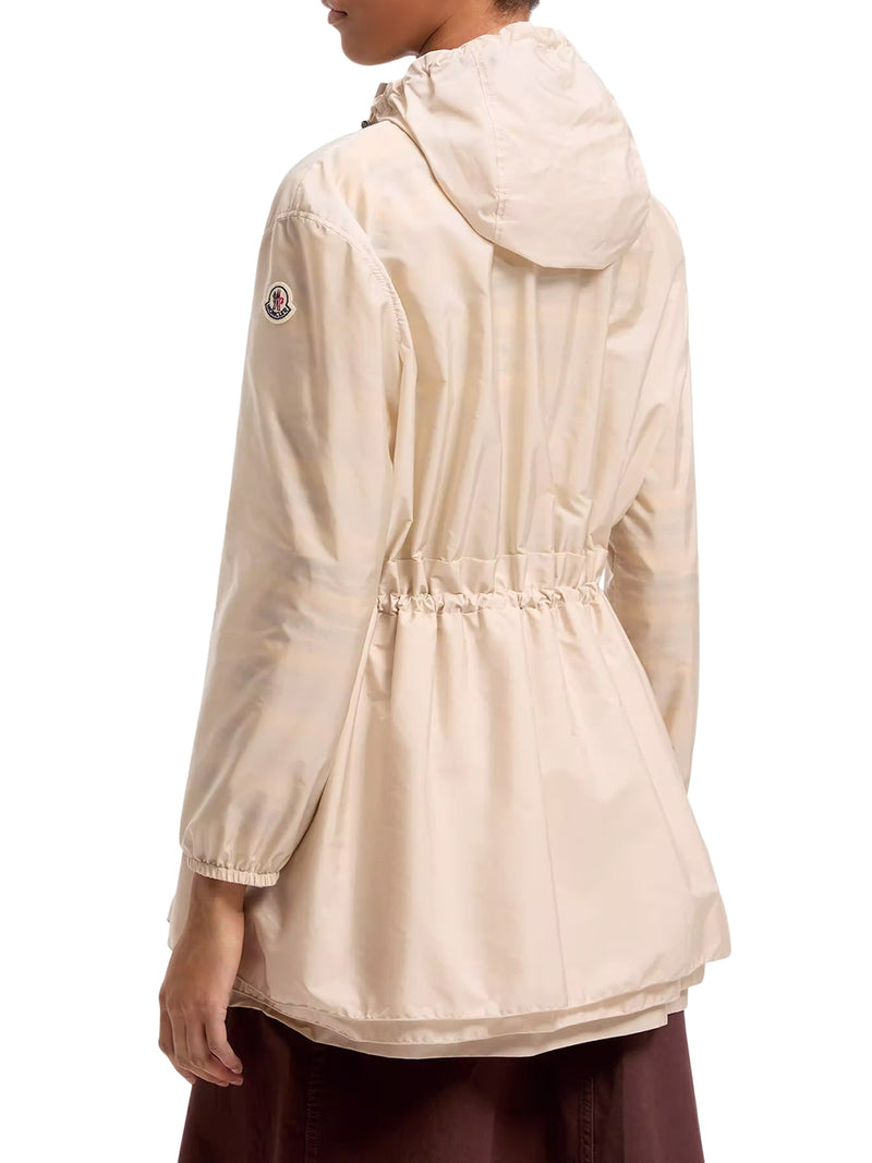 MIDI WETEAU JACKET WITH HOOD AND RUFFLES