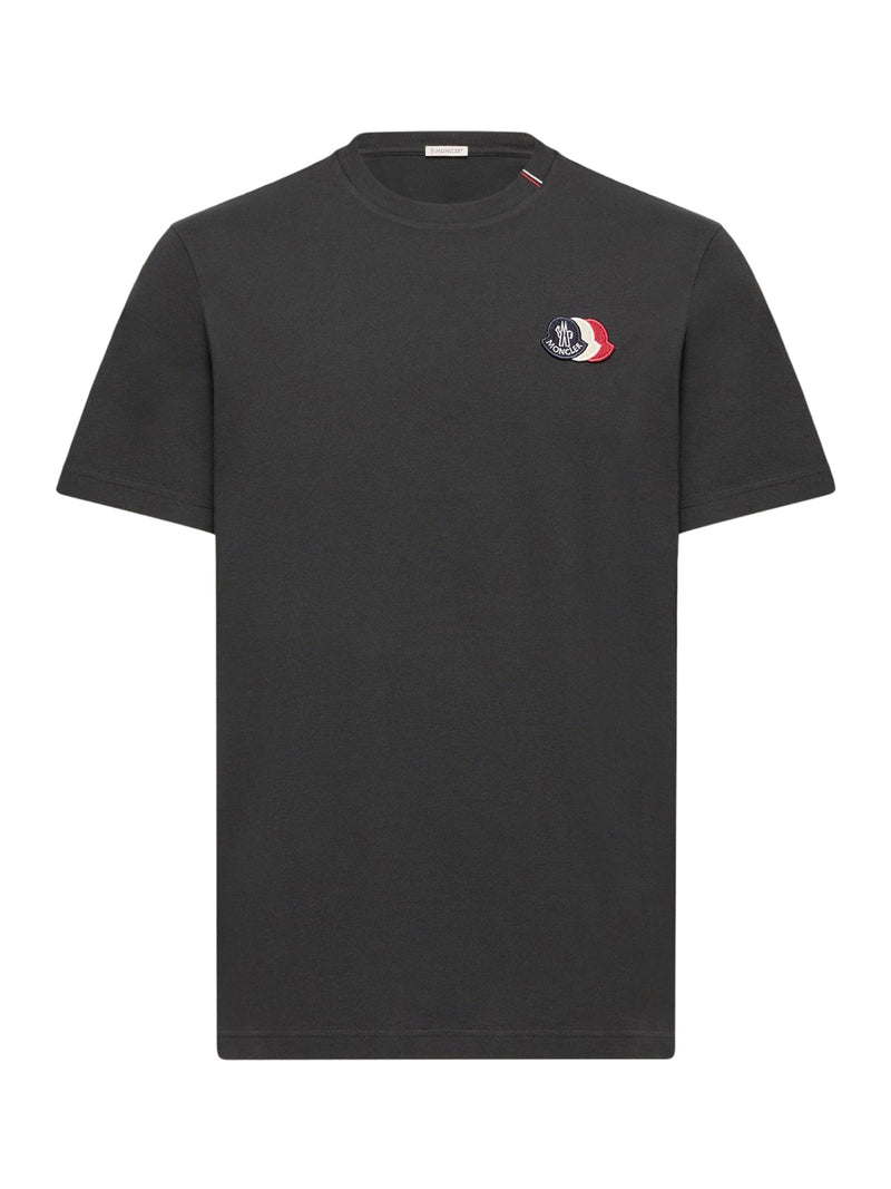 NAVY BLUE COTTON T-SHIRT WITH EMBROIDERED TRICOLOR LOGO