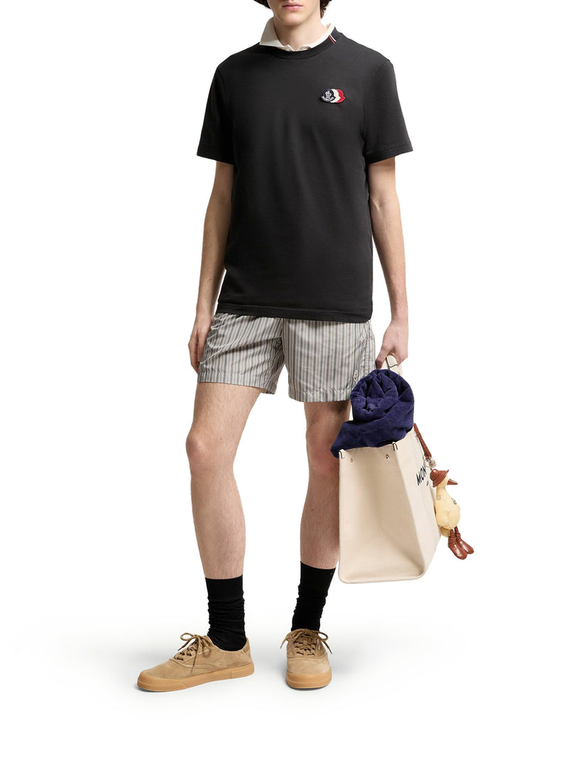 NAVY BLUE COTTON T-SHIRT WITH EMBROIDERED TRICOLOR LOGO