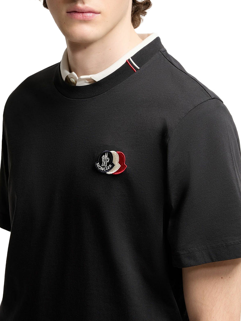 NAVY BLUE COTTON T-SHIRT WITH EMBROIDERED TRICOLOR LOGO