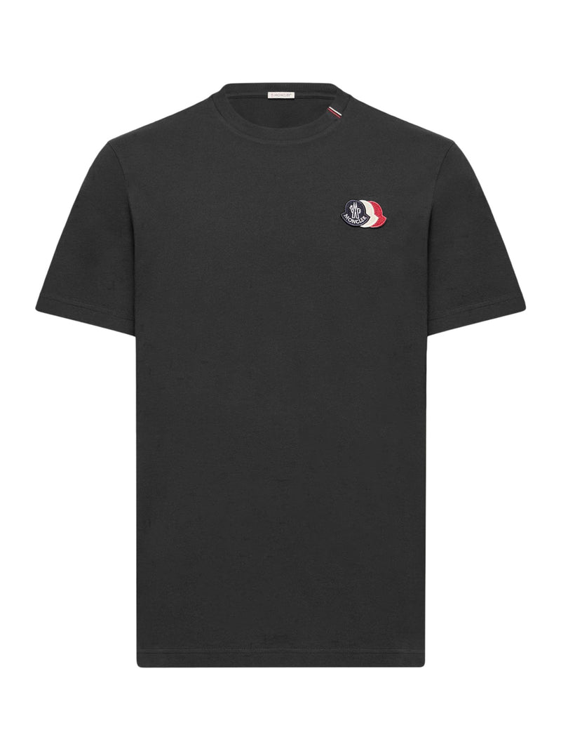BLACK COTTON T-SHIRT WITH EMBROIDERED TRICOLOR LOGO
