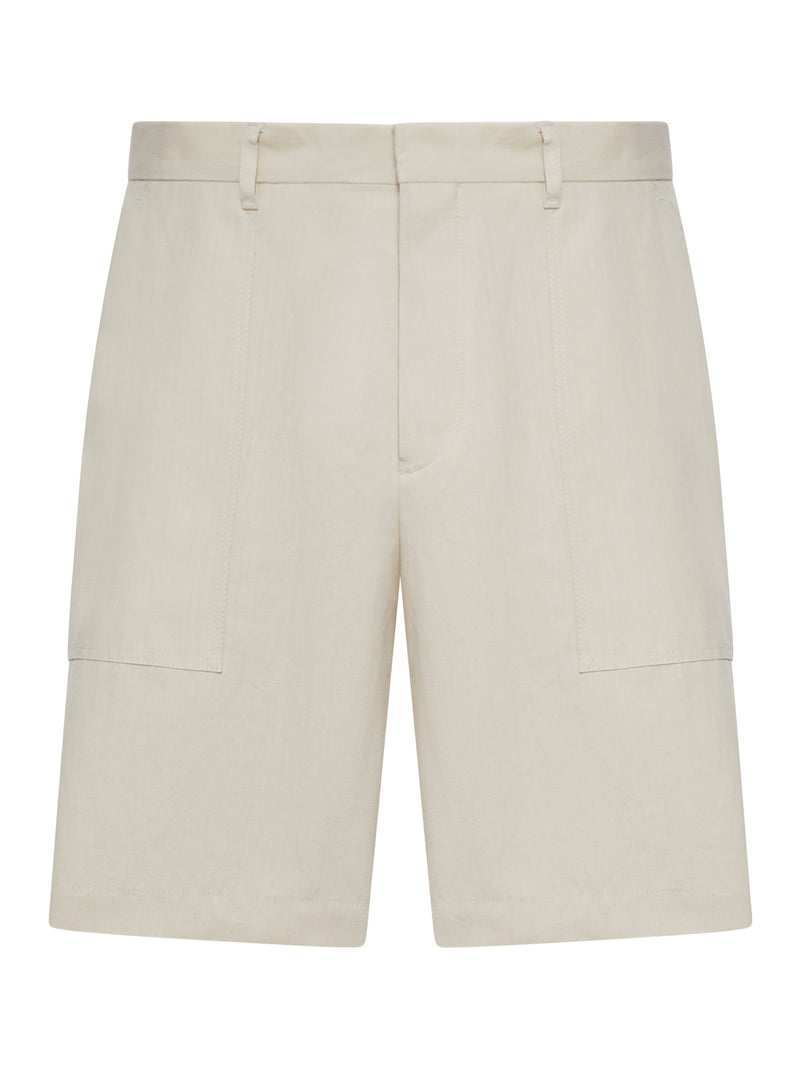 COTTON AND LINEN BLEND BERMUDA SHORTS