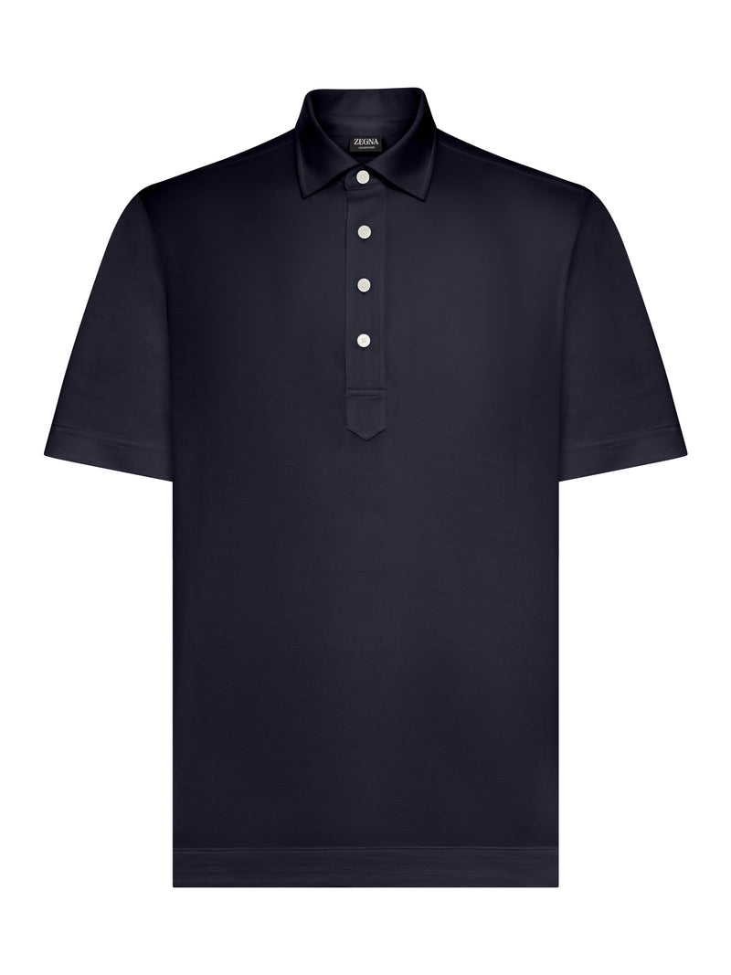 SILK AND COTTON KNITTED POLO SHIRT